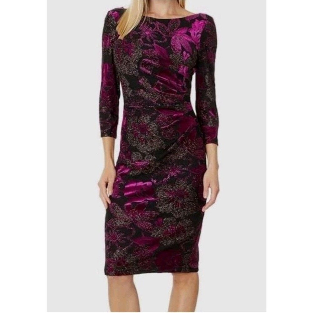 Adrianna Papell Women's Black/Purple Metallic Velvet Cowl-Back Dress Size 12